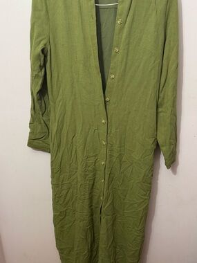 NWOT Veiled Long Sleeve Button Front Maxi Dress in Olive Green